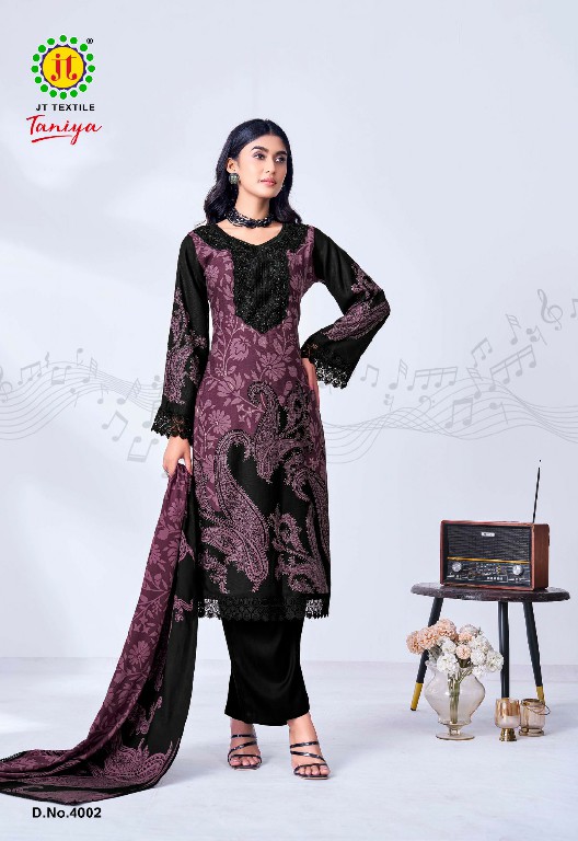 JT TANIYA VOL 4 WHOLESALE RAYON WITH WORKFANCY DESIGN UNSTITCH SALWAR SUITS SUPPLIER