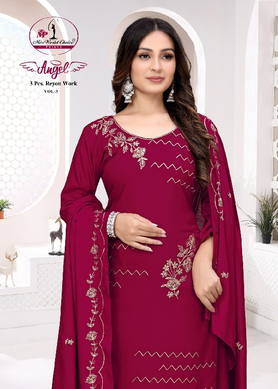 MISS WORLD CHOICE ANGEL VOL 3 WHOLESALE RAYON WITH WORK FANCY DRESS MATERIAL FOR EXPORT