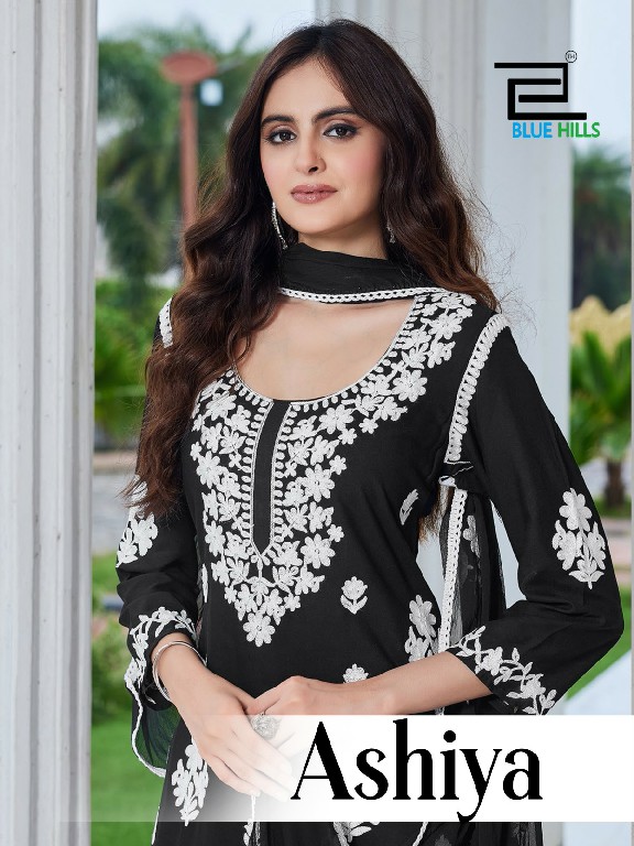BLUE HILLS ASHIYA WHOLESALE READYMADE RAYON WITH WORK BEAUTIFUL 3 PCS COMBO SET SUITS EXPORTER