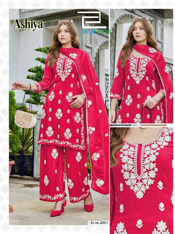 BLUE HILLS ASHIYA WHOLESALE READYMADE RAYON WITH WORK BEAUTIFUL 3 PCS COMBO SET SUITS EXPORTER