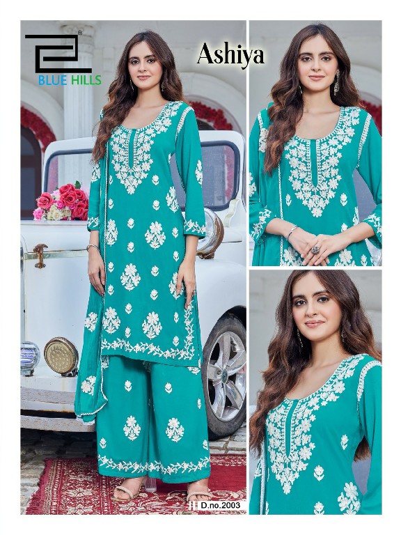 BLUE HILLS ASHIYA WHOLESALE READYMADE RAYON WITH WORK BEAUTIFUL 3 PCS COMBO SET SUITS EXPORTER