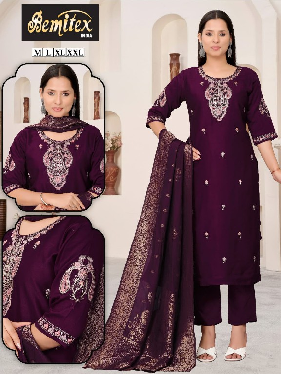 BEMITEX PRESENT READYMADE ROMAN SILK ELEGANT HAND WORK 3 PCS COMBO SET SUITS EXPORTER