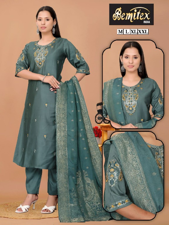 BEMITEX PRESENT READYMADE ROMAN SILK ELEGANT HAND WORK 3 PCS COMBO SET SUITS EXPORTER
