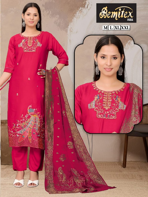BEMITEX PRESENT READYMADE ROMAN SILK ELEGANT HAND WORK 3 PCS COMBO SET SUITS EXPORTER