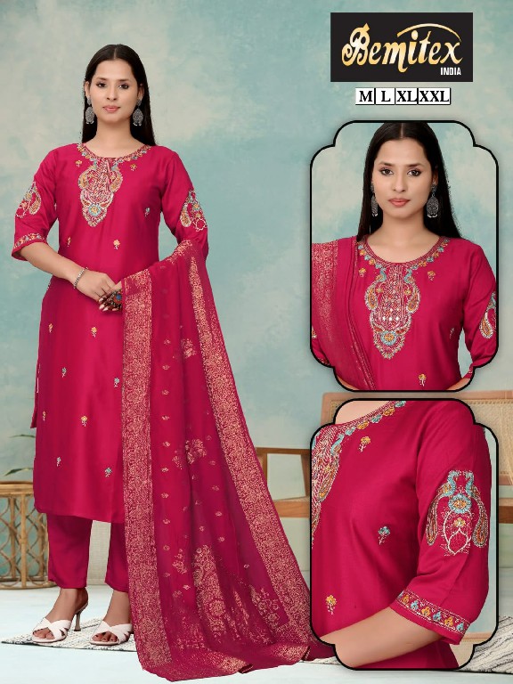 BEMITEX PRESENT READYMADE ROMAN SILK ELEGANT HAND WORK 3 PCS COMBO SET SUITS EXPORTER
