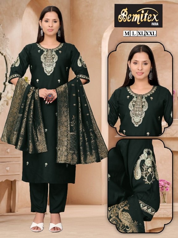 BEMITEX PRESENT READYMADE ROMAN SILK ELEGANT HAND WORK 3 PCS COMBO SET SUITS EXPORTER