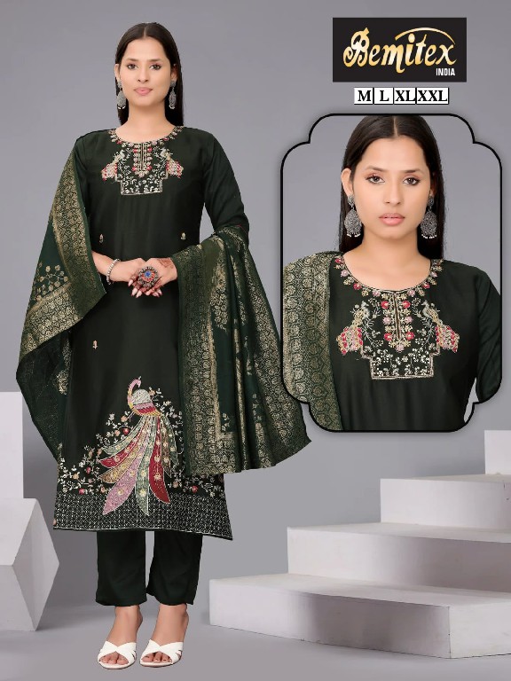 BEMITEX PRESENT READYMADE ROMAN SILK ELEGANT HAND WORK 3 PCS COMBO SET SUITS EXPORTER