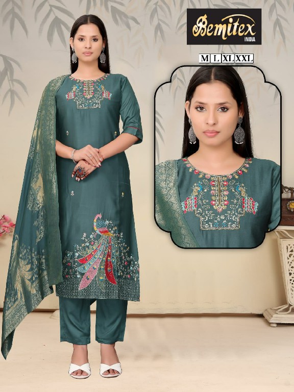 BEMITEX PRESENT READYMADE ROMAN SILK ELEGANT HAND WORK 3 PCS COMBO SET SUITS EXPORTER