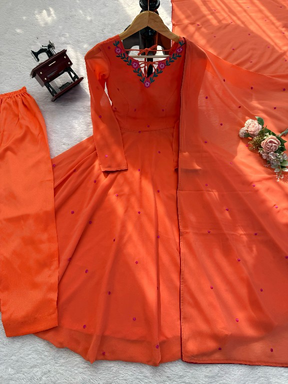 SP SERIES D.NO SP-82 WHOLESALE READYMADE FAUX GEORGETTE FESTIVE WEAR 3 PCS SUITS FOR EXPORT