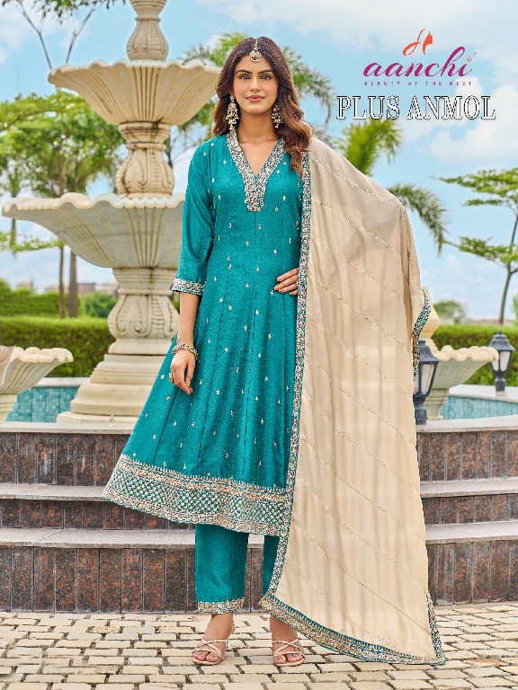 AANCHI PLUS ANMOL WHOLESALE READYMADE VICHITRA SILK BIG SIZE LATEST FASHION 3 PCS COMBO SET SUITS SUPPLIER