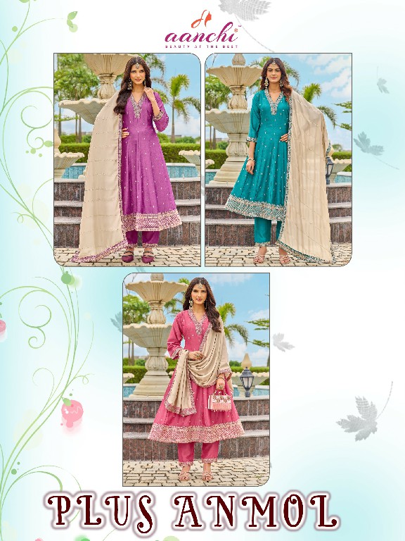 AANCHI PLUS ANMOL WHOLESALE READYMADE VICHITRA SILK BIG SIZE LATEST FASHION 3 PCS COMBO SET SUITS SUPPLIER