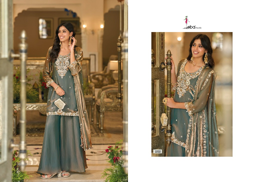 EBA LIFESTYLE NOORANI WHOLESALE READYMADE FANDY SATIN WITH BEATS WORK FESTIVE WEAR 3 OCS SUITS EXPORTER