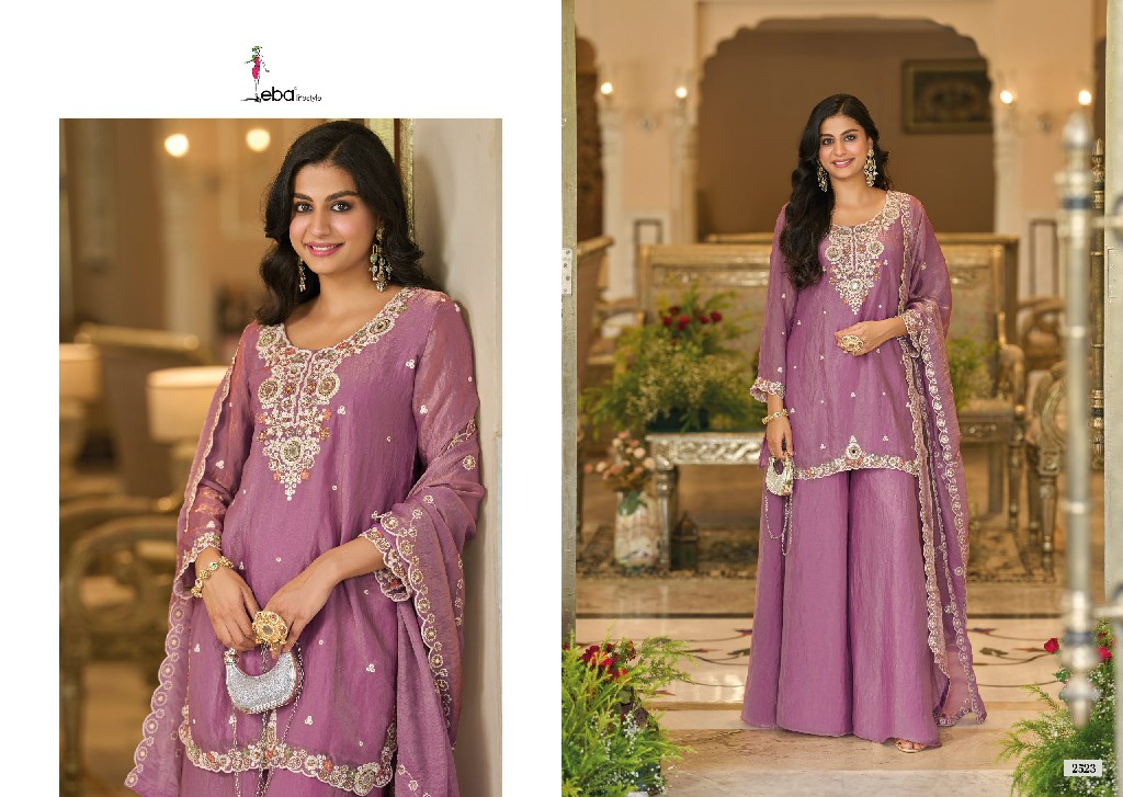 EBA LIFESTYLE NOORANI WHOLESALE READYMADE FANDY SATIN WITH BEATS WORK FESTIVE WEAR 3 OCS SUITS EXPORTER