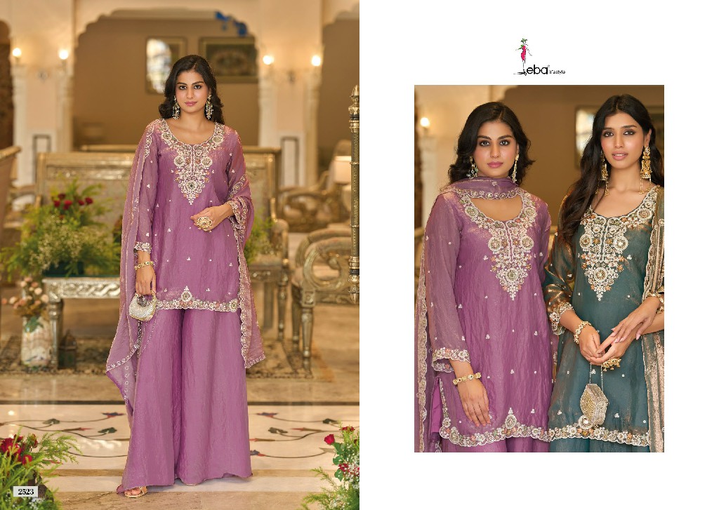 EBA LIFESTYLE NOORANI WHOLESALE READYMADE FANDY SATIN WITH BEATS WORK FESTIVE WEAR 3 OCS SUITS EXPORTER