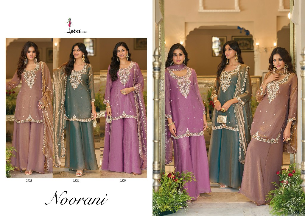 EBA LIFESTYLE NOORANI WHOLESALE READYMADE FANDY SATIN WITH BEATS WORK FESTIVE WEAR 3 OCS SUITS EXPORTER