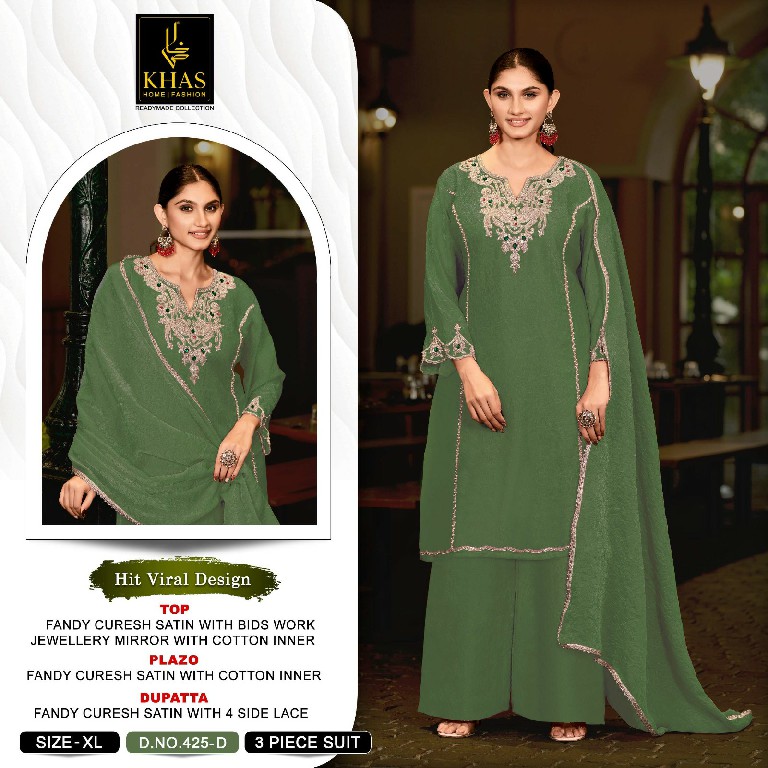 KHAS D.NO 425 WHOLESALE READYMADE FANDY SATIN CRUSH PAKISTANI 3 PCS SUITS EXPORTER