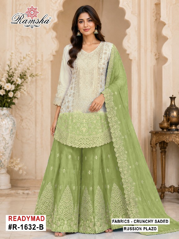 RAMSHA D.NO 1632 WHOLESALE READYMADE CRUNCHY PAKISTANI FUNCTION WEAR 3 PCS SUITS SUPPLIER