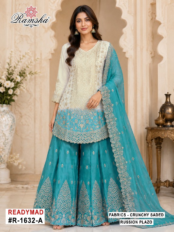 RAMSHA D.NO 1632 WHOLESALE READYMADE CRUNCHY PAKISTANI FUNCTION WEAR 3 PCS SUITS SUPPLIER