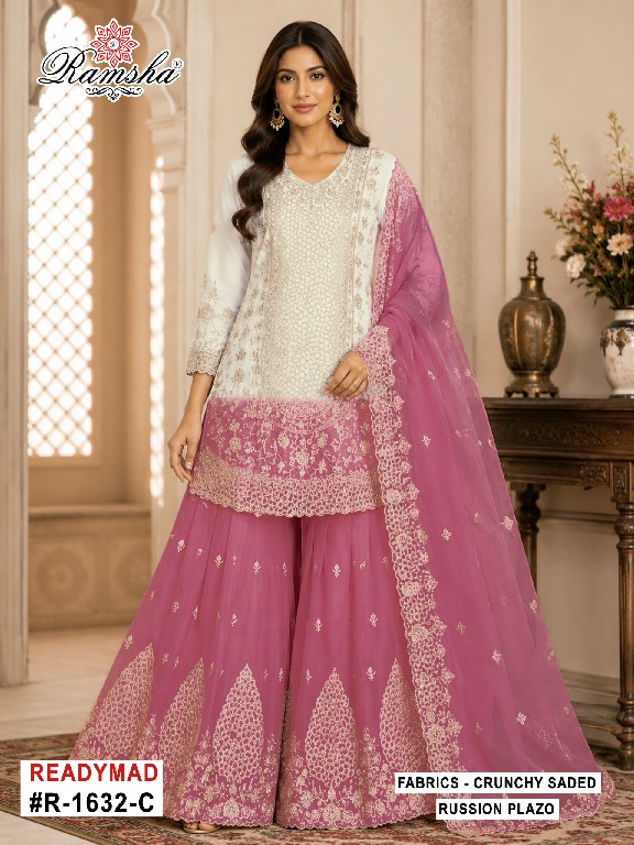 RAMSHA D.NO 1632 WHOLESALE READYMADE CRUNCHY PAKISTANI FUNCTION WEAR 3 PCS SUITS SUPPLIER