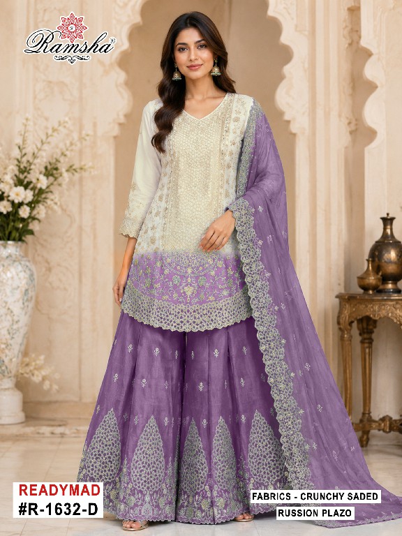 RAMSHA D.NO 1632 WHOLESALE READYMADE CRUNCHY PAKISTANI FUNCTION WEAR 3 PCS SUITS SUPPLIER