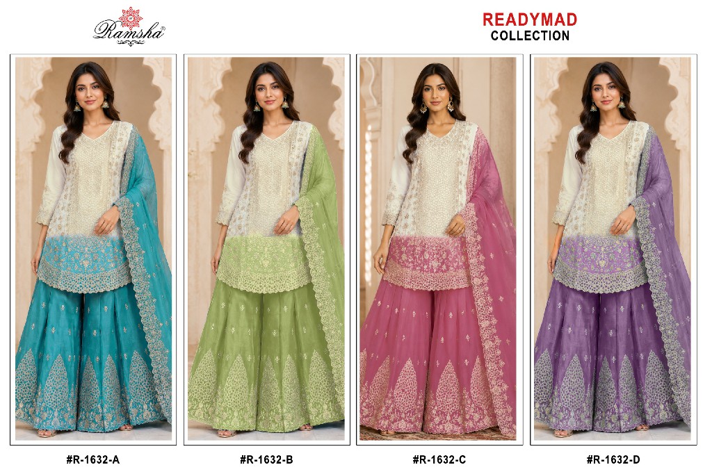 RAMSHA D.NO 1632 WHOLESALE READYMADE CRUNCHY PAKISTANI FUNCTION WEAR 3 PCS SUITS SUPPLIER