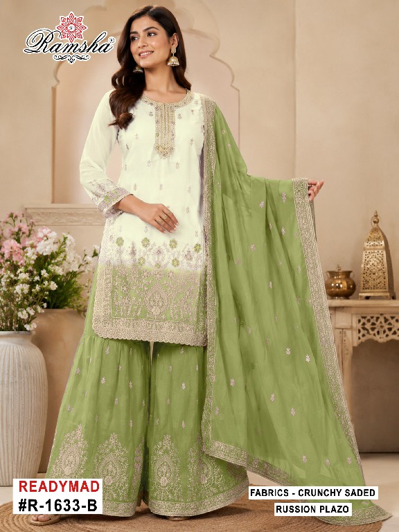 RAMSHA D.NO 1633 WHOLESALE READYMADE CRUNCHY PAKISTANI FESTIVE WEAR 3 PCS SUITS FOR EXPORT