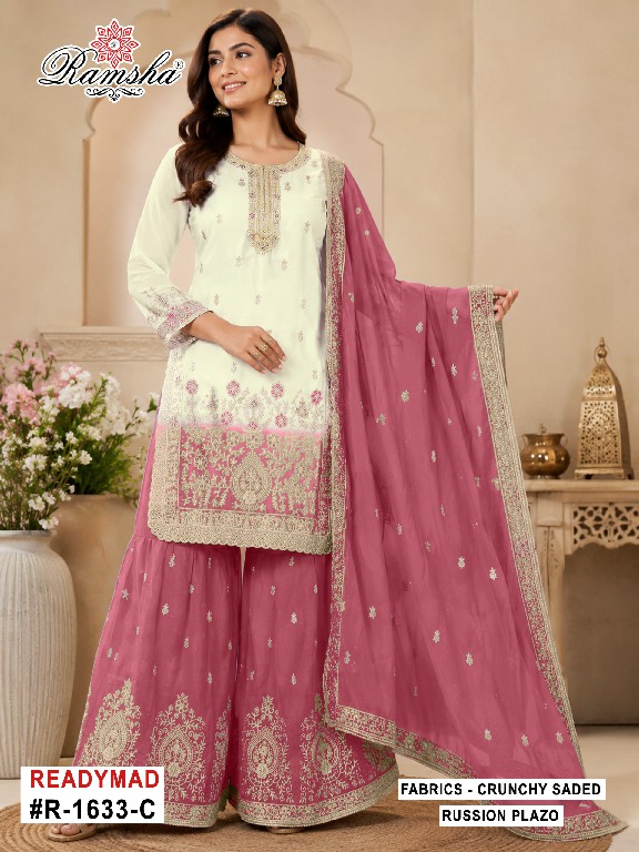 RAMSHA D.NO 1633 WHOLESALE READYMADE CRUNCHY PAKISTANI FESTIVE WEAR 3 PCS SUITS FOR EXPORT