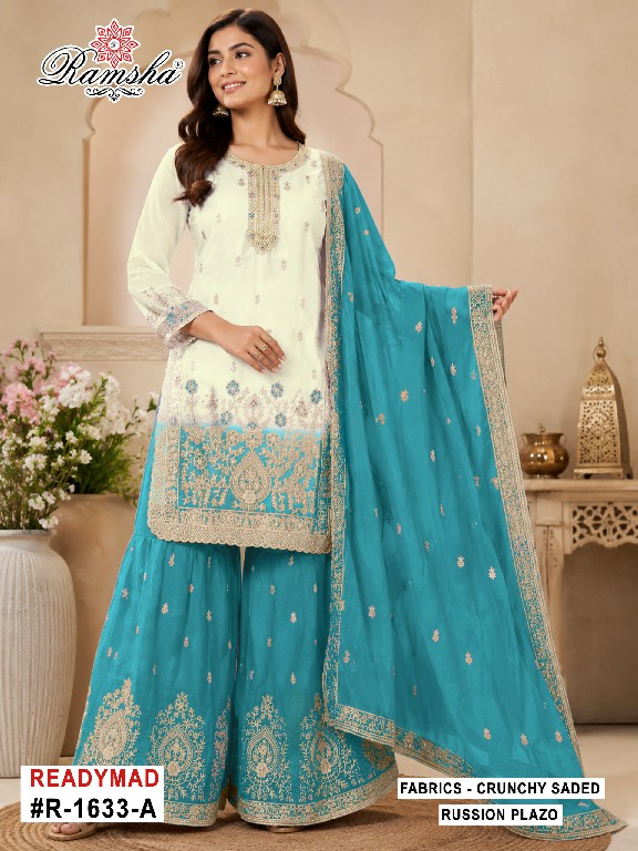 RAMSHA D.NO 1633 WHOLESALE READYMADE CRUNCHY PAKISTANI FESTIVE WEAR 3 PCS SUITS FOR EXPORT