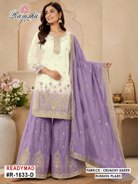 RAMSHA D.NO 1633 WHOLESALE READYMADE CRUNCHY PAKISTANI FESTIVE WEAR 3 PCS SUITS FOR EXPORT