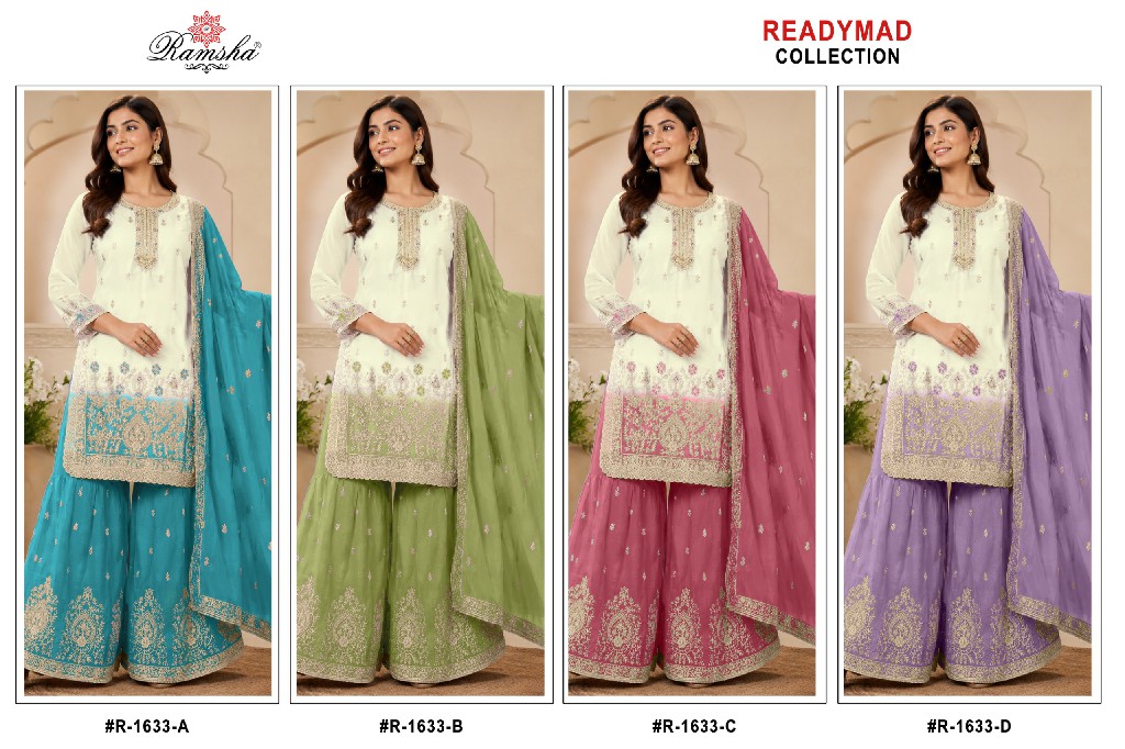 RAMSHA D.NO 1633 WHOLESALE READYMADE CRUNCHY PAKISTANI FESTIVE WEAR 3 PCS SUITS FOR EXPORT