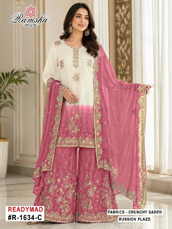 RAMSHA D.NO 1634 WHOLESALE READYMADE CRUNCHY PAKISTANI OCCASION WEAR 3 PCS SUITS INLINE
