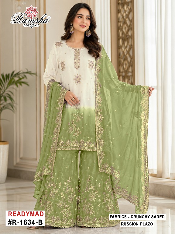 RAMSHA D.NO 1634 WHOLESALE READYMADE CRUNCHY PAKISTANI OCCASION WEAR 3 PCS SUITS INLINE