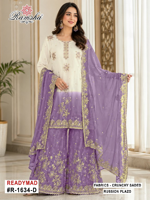 RAMSHA D.NO 1634 WHOLESALE READYMADE CRUNCHY PAKISTANI OCCASION WEAR 3 PCS SUITS INLINE