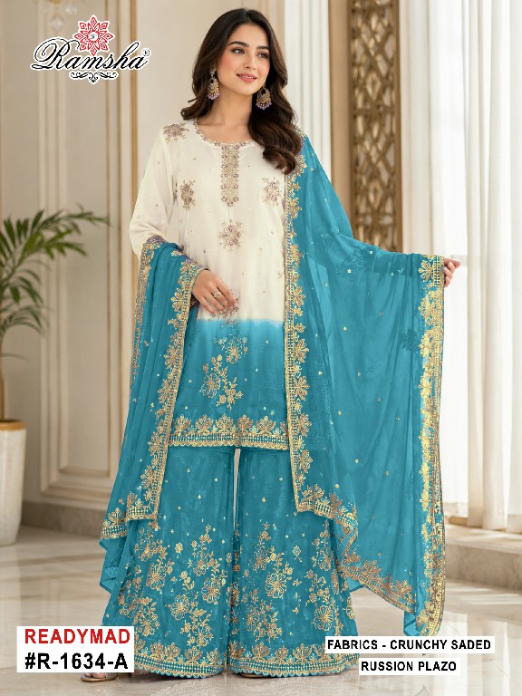 RAMSHA D.NO 1634 WHOLESALE READYMADE CRUNCHY PAKISTANI OCCASION WEAR 3 PCS SUITS INLINE
