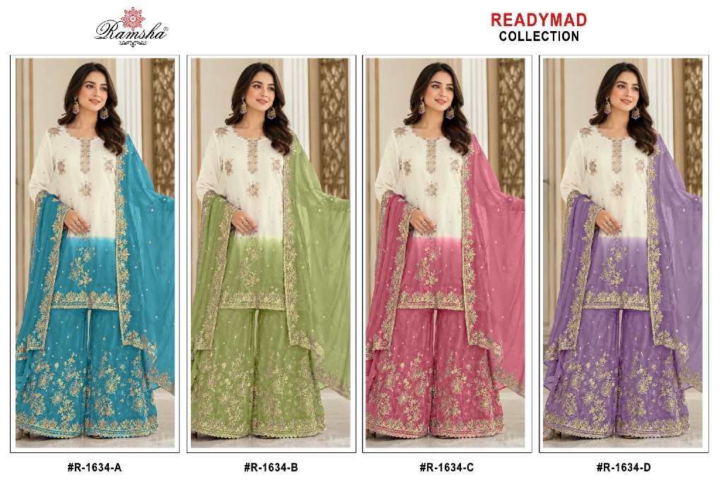 RAMSHA D.NO 1634 WHOLESALE READYMADE CRUNCHY PAKISTANI OCCASION WEAR 3 PCS SUITS INLINE