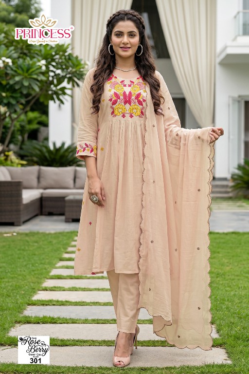 PRINCESS CREATION NEW ROSE BERRY GOWN CAU VOL 3 WHOLESALE READYMADE MAL CHANDERI STYLISH LOOK 3 PCS COMBO SET SUITS EXPORTER