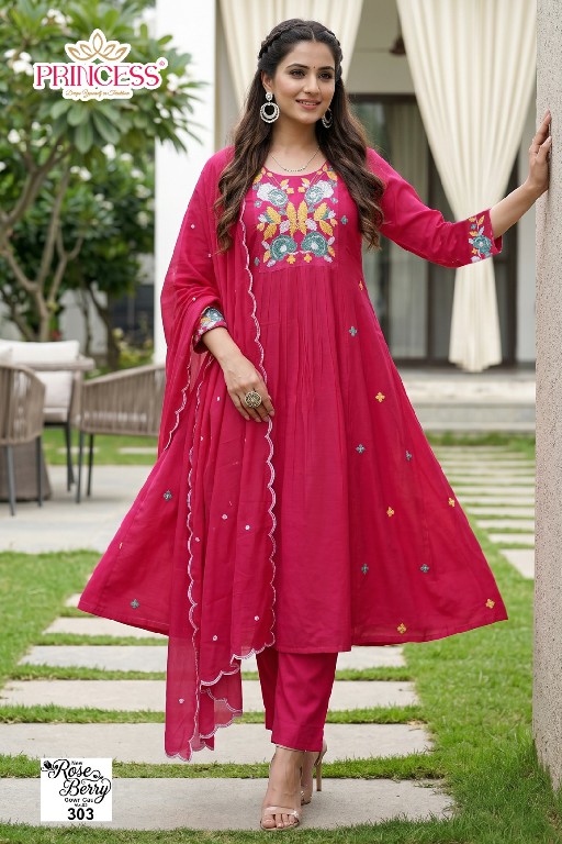 PRINCESS CREATION NEW ROSE BERRY GOWN CAU VOL 3 WHOLESALE READYMADE MAL CHANDERI STYLISH LOOK 3 PCS COMBO SET SUITS EXPORTER