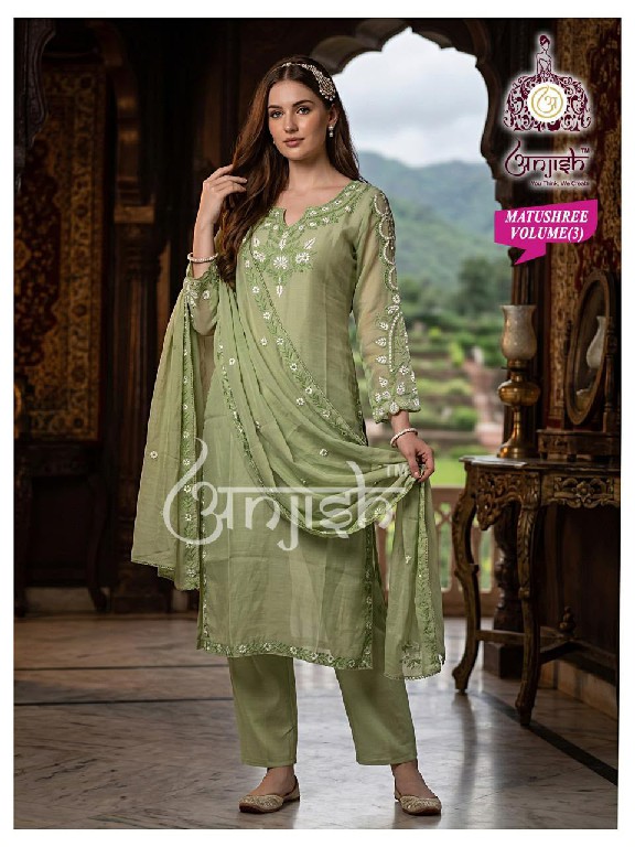ANJISH MATUSHREE VOL 3 WHOLESALE READYMADE MUL CHANDERI CLASSIC 3 PCS SUITS SUPPLIER