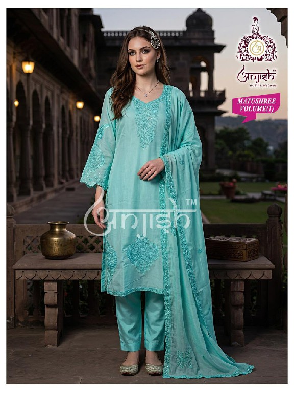 ANJISH MATUSHREE VOL 1 WHOLESALE READYMADE MULL CHANDERI TRENDING 3 PCS SUITS FOR EXPORT