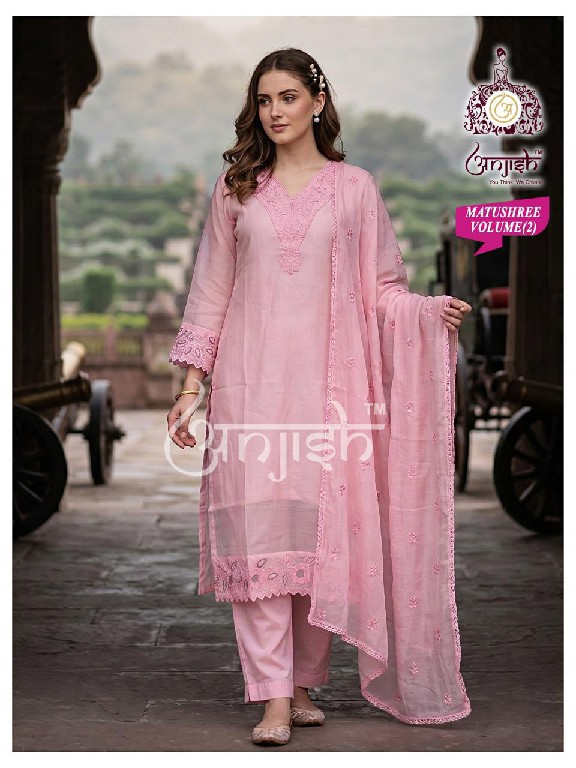 ANJISH MATUSHREE VOL 2 WHOLESALE READYMADE MULL CHANDERI PRETTY LOOK 3 PCS SUITS EXPORTER