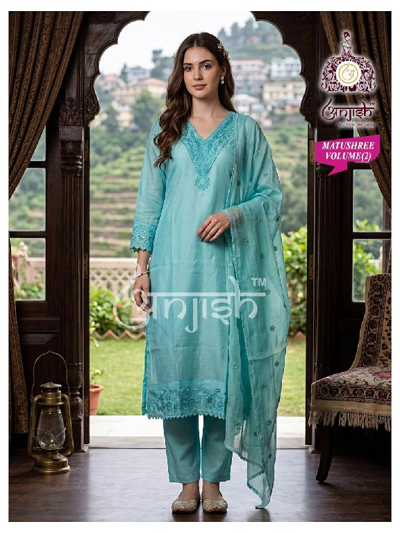 ANJISH MATUSHREE VOL 2 WHOLESALE READYMADE MULL CHANDERI PRETTY LOOK 3 PCS SUITS EXPORTER