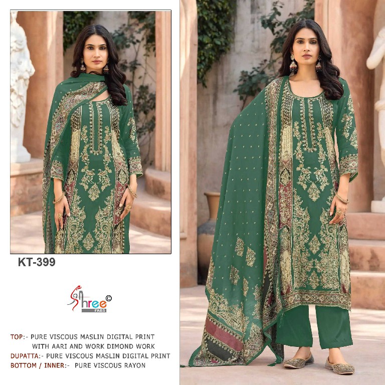SHREE FABS D.NO KT-399 WHOLESALE VISCOSE MUSLIN AMAZING UNSTITCH SALWAR SUITS EXPORTER