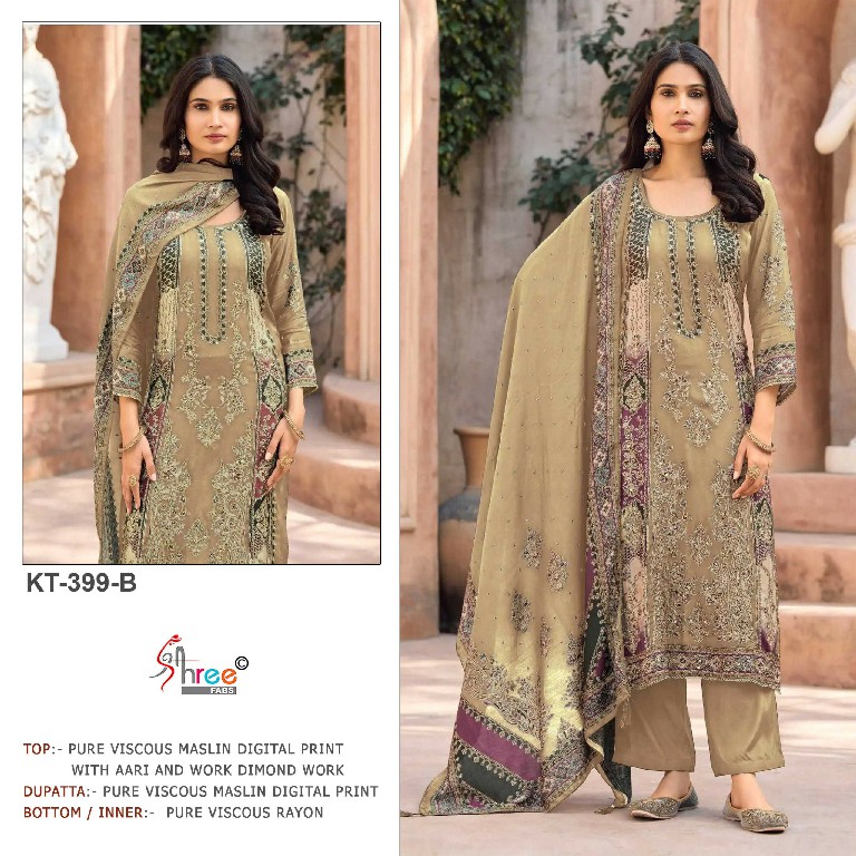 SHREE FABS D.NO KT-399 WHOLESALE VISCOSE MUSLIN AMAZING UNSTITCH SALWAR SUITS EXPORTER