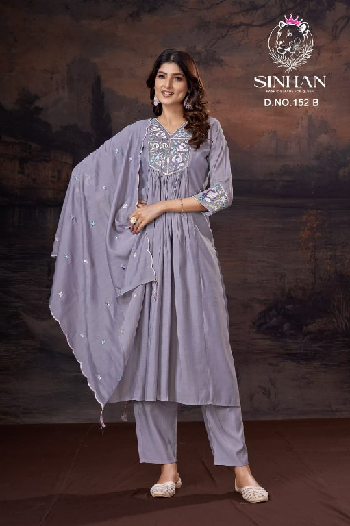 SINHAN D.NO 152 WHOLESALE READYMADE SIFT MULL CHANDERI WITH HAND WORK 3 PCS SUITS SUPPLIER