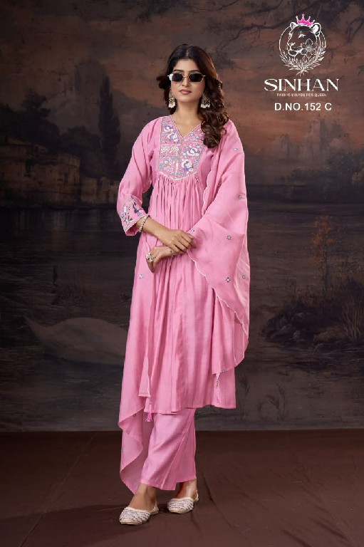 SINHAN D.NO 152 WHOLESALE READYMADE SIFT MULL CHANDERI WITH HAND WORK 3 PCS SUITS SUPPLIER