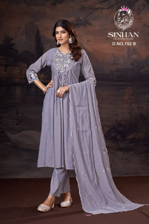 SINHAN D.NO 152 WHOLESALE READYMADE SIFT MULL CHANDERI WITH HAND WORK 3 PCS SUITS SUPPLIER