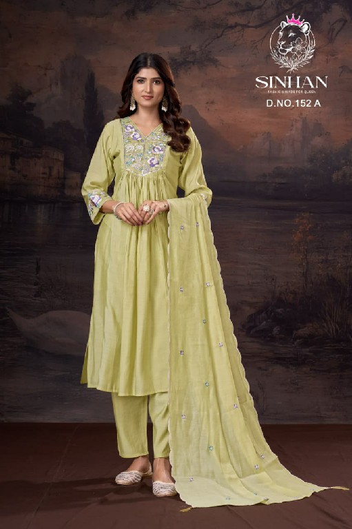 SINHAN D.NO 152 WHOLESALE READYMADE SIFT MULL CHANDERI WITH HAND WORK 3 PCS SUITS SUPPLIER