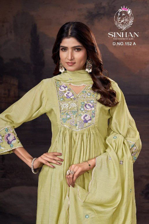 SINHAN D.NO 152 WHOLESALE READYMADE SIFT MULL CHANDERI WITH HAND WORK 3 PCS SUITS SUPPLIER