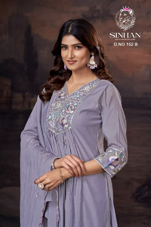 SINHAN D.NO 152 WHOLESALE READYMADE SIFT MULL CHANDERI WITH HAND WORK 3 PCS SUITS SUPPLIER