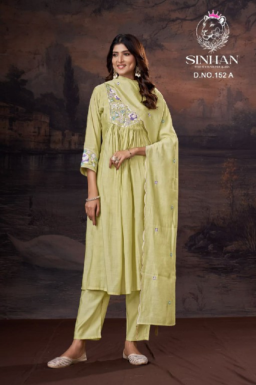 SINHAN D.NO 152 WHOLESALE READYMADE SIFT MULL CHANDERI WITH HAND WORK 3 PCS SUITS SUPPLIER